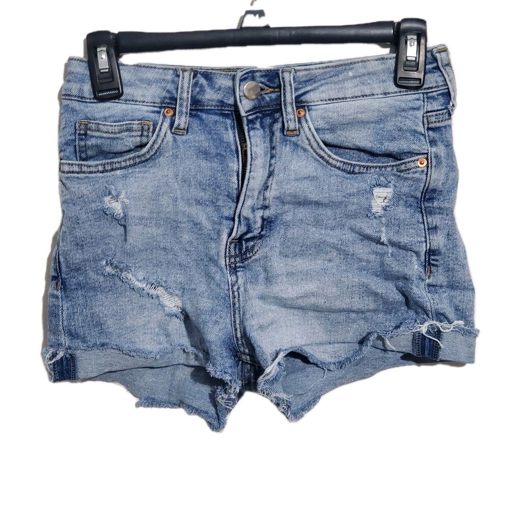 H&M Shorts Womens Cut Off  Distressed Cuffed Light Washed Denim Blue Zipper 2